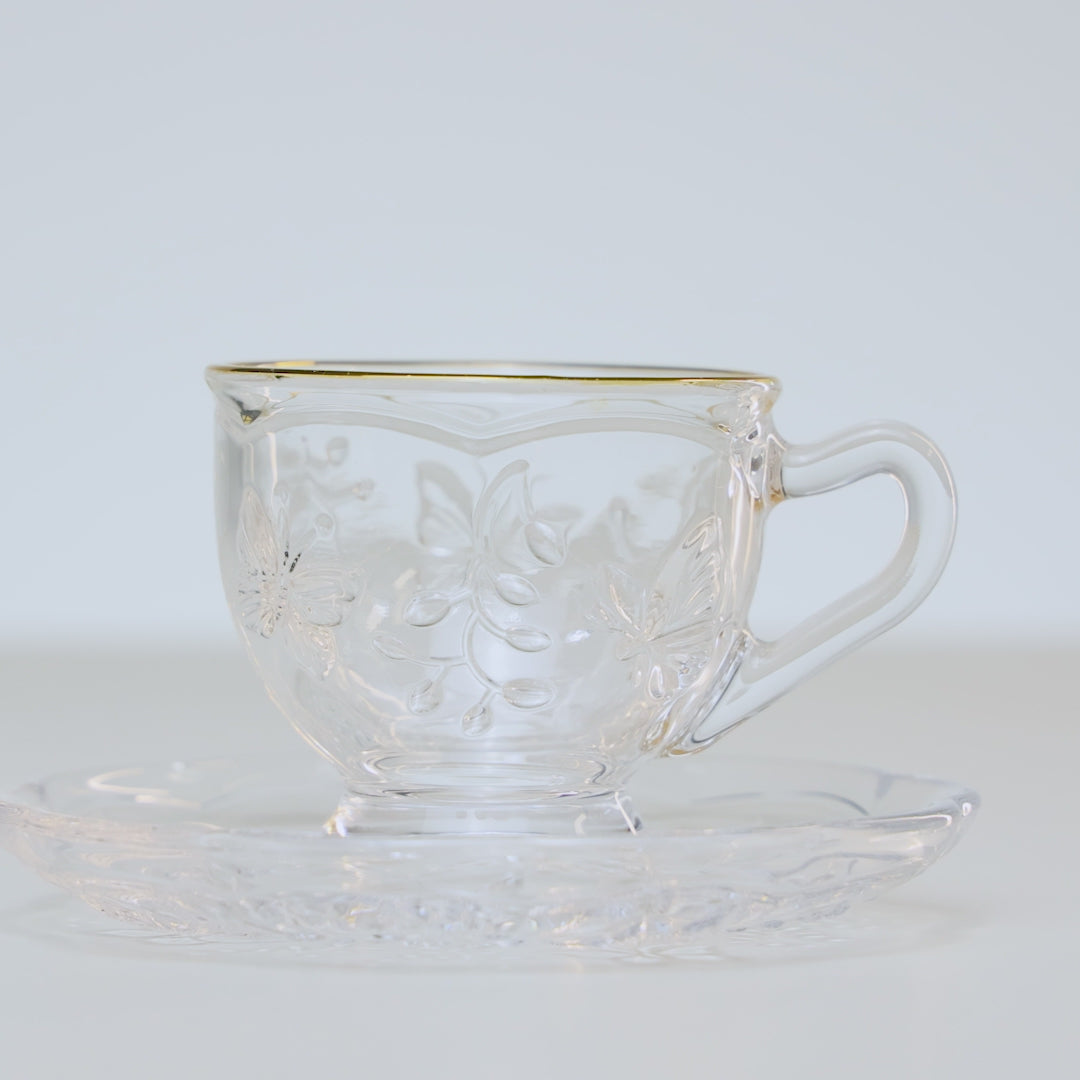 Xícara de Café com Pires New Butterfly com Fio de Ouro 80ml Cristal Ecológico - Lyor