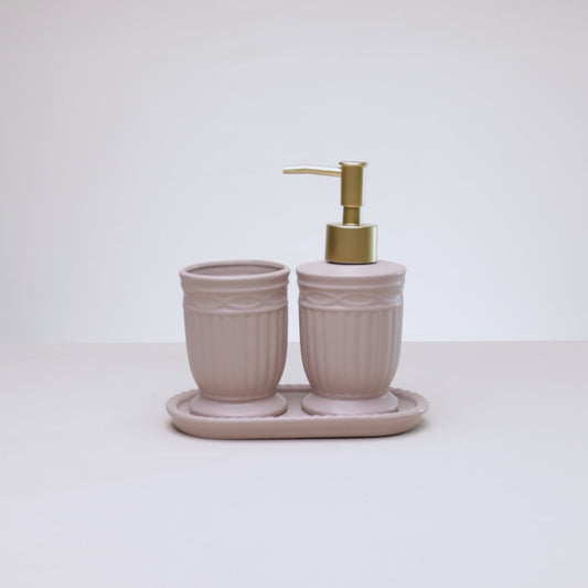 Conjunto 3 Peças para Banheiro Greece 200ml Bege Cerâmica - Lyor