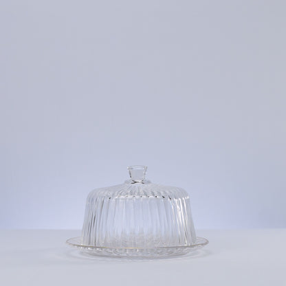 Queijeira de Cristal Ecológico com Tampa e Fio de Ouro Radial 20cm x 20cm x 12,5cm - Lyor