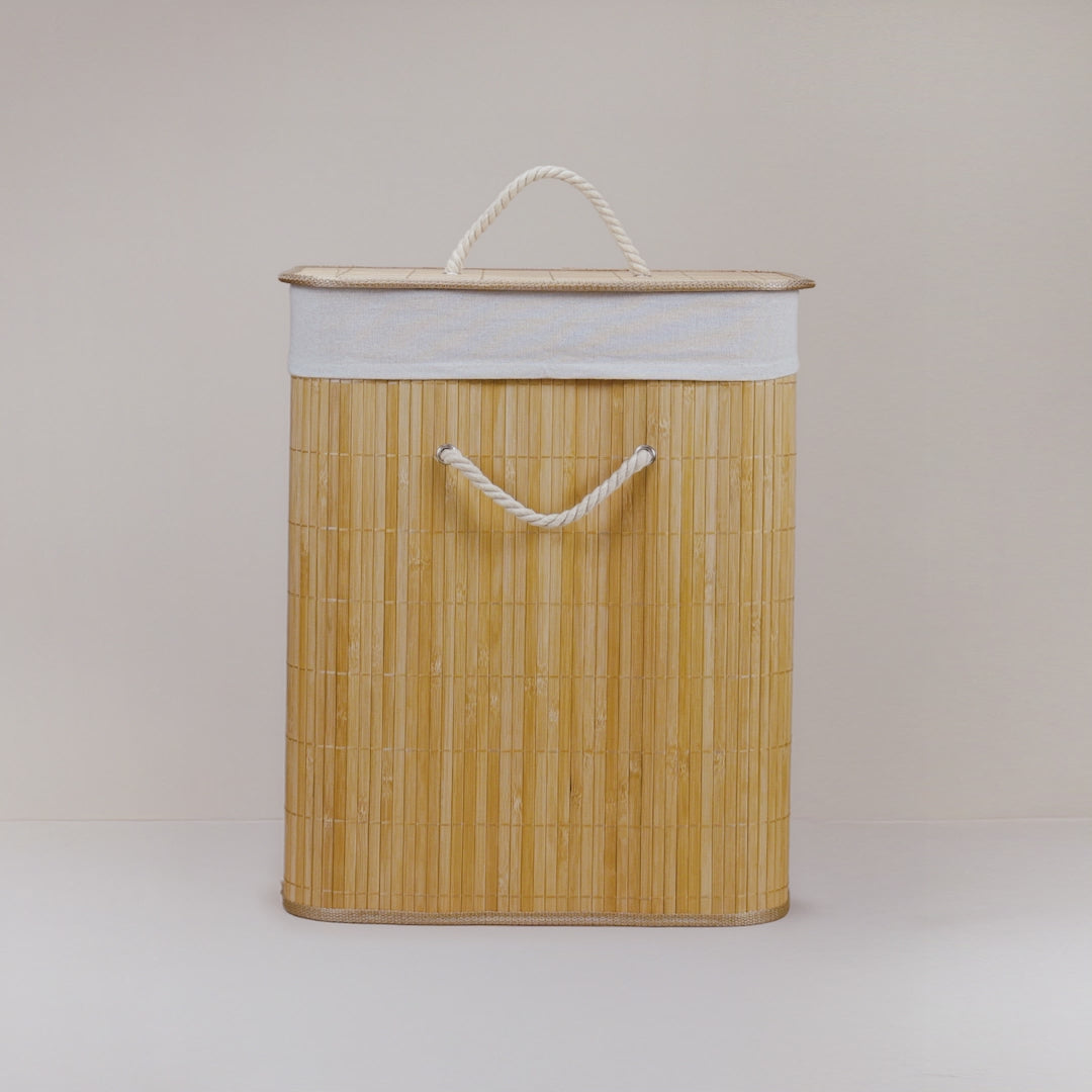 Cesto para Lavanderia com Tampa 40cm x 30cm x 50cm Natural Bambu - Lyor