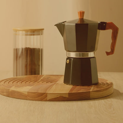 Cafeteira Italiana de Alumínio 6 Doses com Cabo em Plástico Preta Fosca 300ml - Wolff