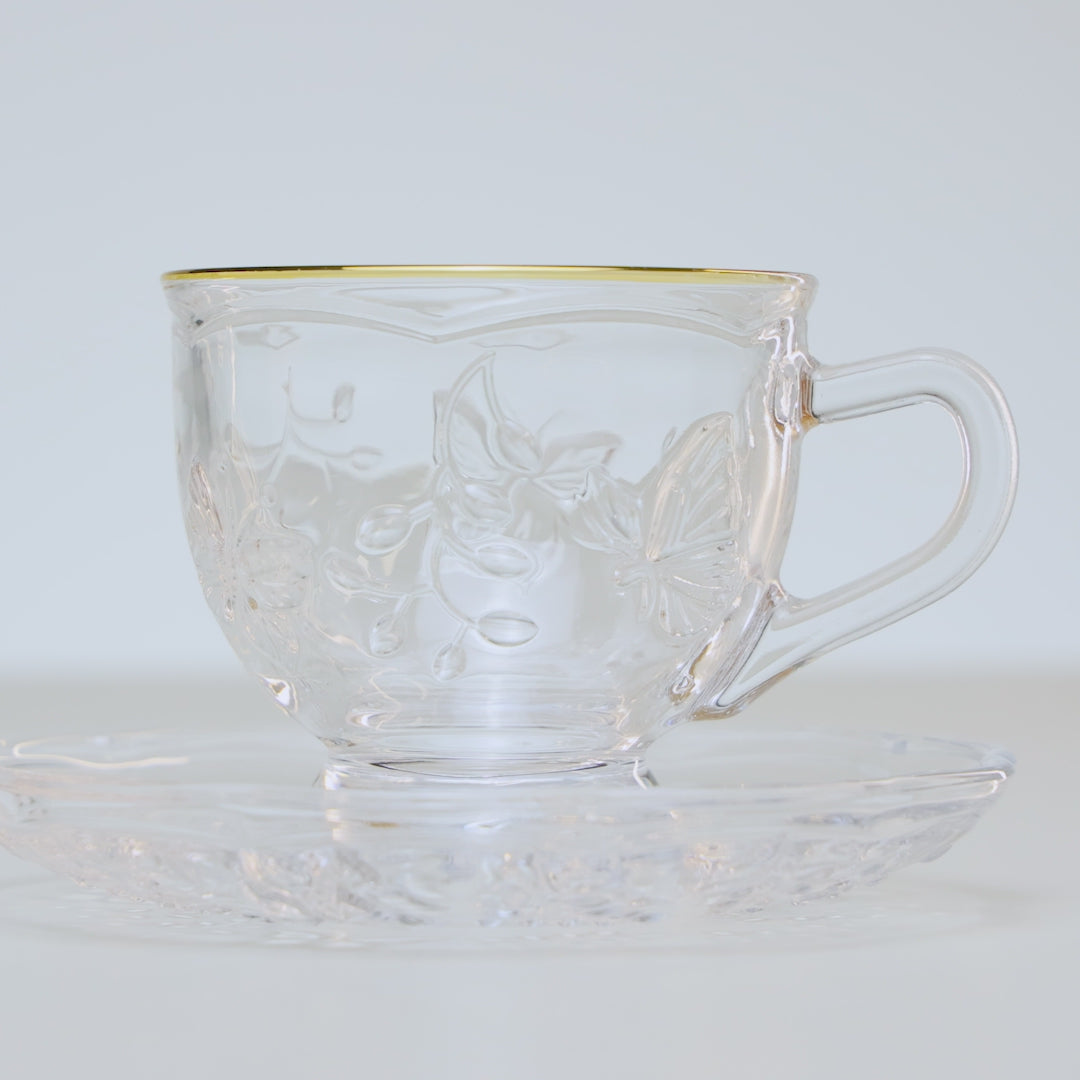 Xícara de Chá com Pires New Butterfly com Fio de Ouro 180ml Cristal Ecológico - Lyor