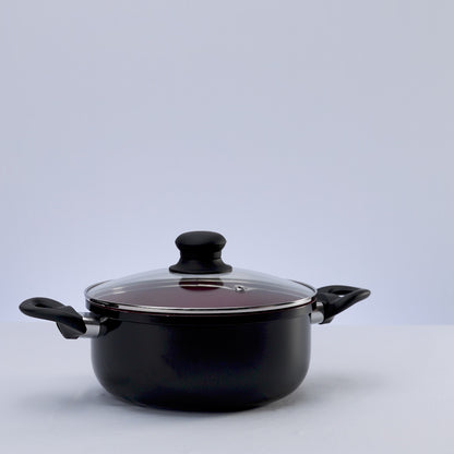 Caçarola de Indução Alumínio Revestimento Cerâmico e Tampa de Vidro Granito Chef Vermelha 20cm Lyor