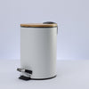 Lixeira Redonda de Metal com Pedal e Tampa em Bambu Branca 3L - Lyor