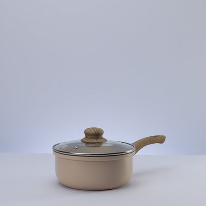 Panela de Indução em Alumínio com Revestimento Cerâmico Tampa de Vidro Granito Chefe Bege 18cm Lyor