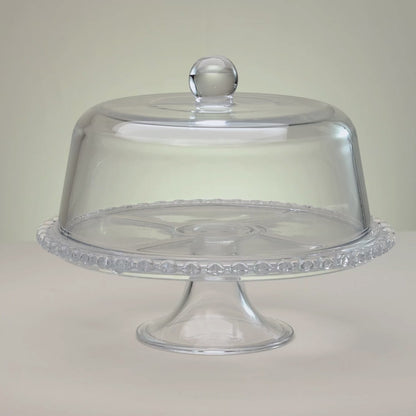 Prato para Bolo com Pé e Tampa Coração 25,5cm x 29cm Cristal - Lyor