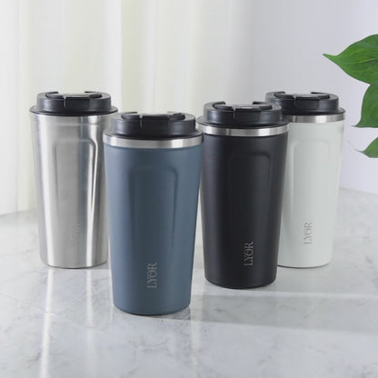 Copo Térmico de Aço Inox Parede Dupla com Tampa e Termômetro Motion Preto 500ml - Lyor