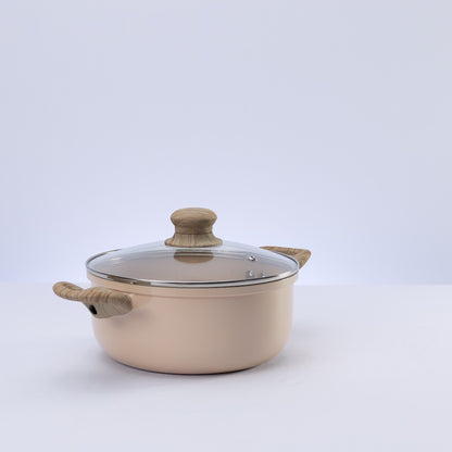 Caçarola de Indução em Alumínio Revestimento Cerâmico e Tampa de Vidro Granito Chef Bege 20cm - Lyor