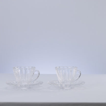 Conjunto 2 Xícaras para Chá de Cristal Ecológico com Pires Radial 180ml - Lyor