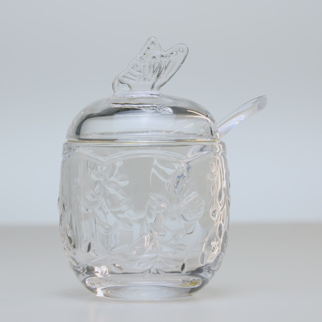 Açucareiro com Colher New Butterfly com Fio de Ouro 250ml Cristal Ecológico - Lyor