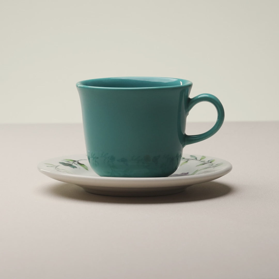 Xícara de Chá com Pires Botanique 260ml Verde Cerâmica - Lyor