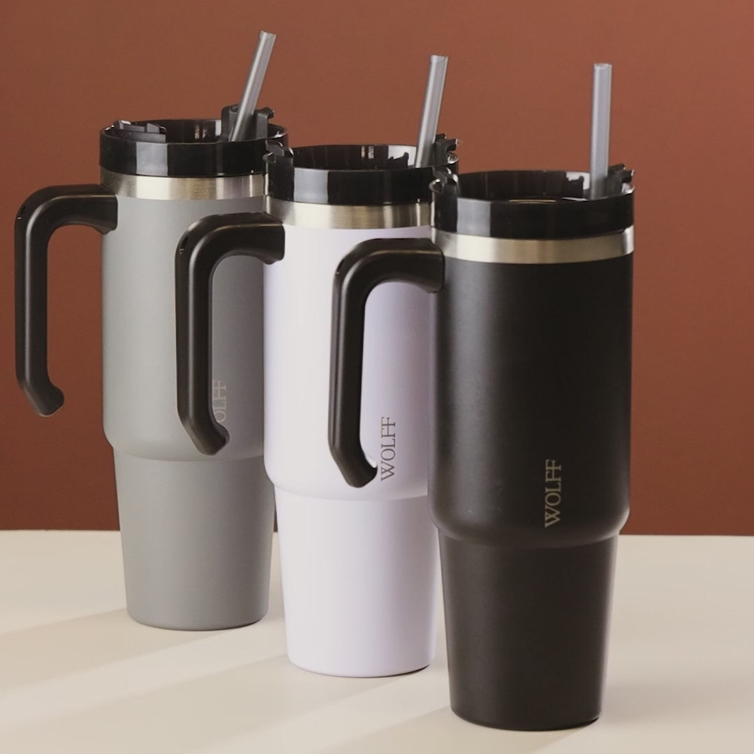 Caneca Térmica Parede Dupla SlimTerm com Base Ergonômica e Canudo Preta 890ml - Wolff