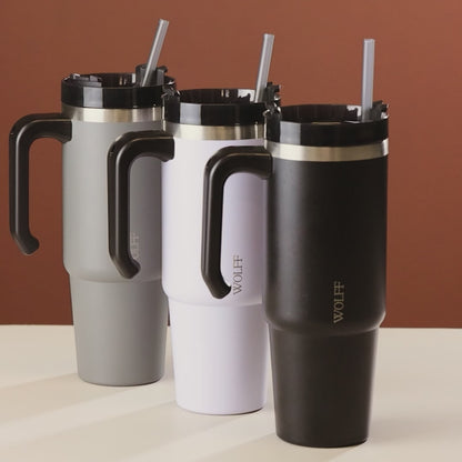 Copo Térmica Parede Dupla SlimTerm e Canudo Preta 890ml - Wolff