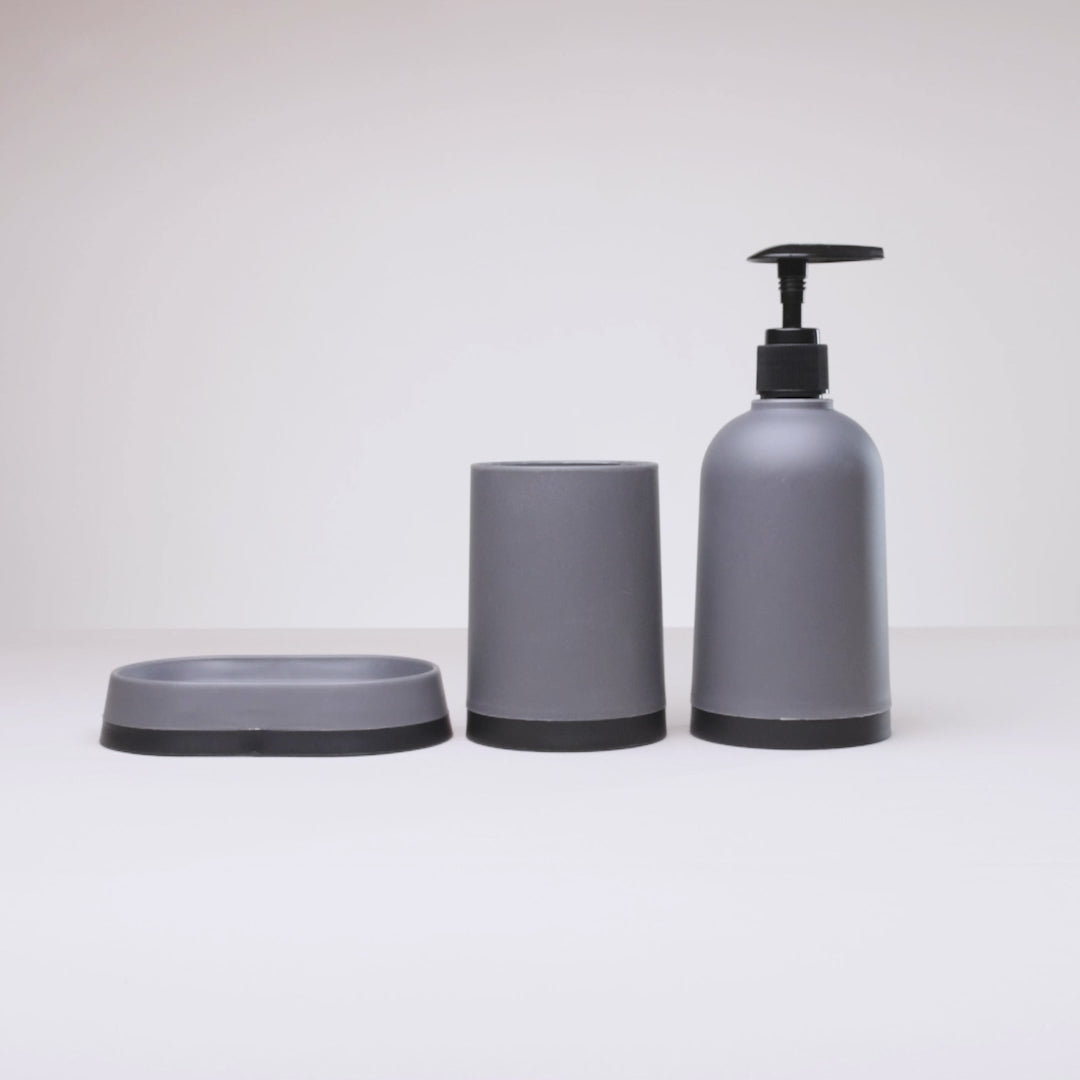 Conjunto 3 Peças para Banheiro Cinza Plástico - Lyor