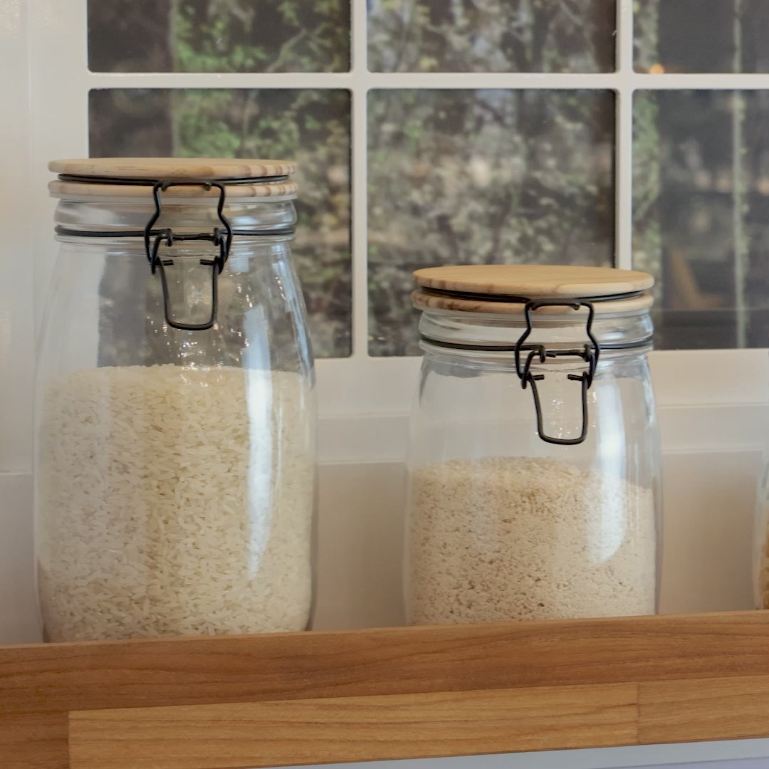 Porta Mantimento de Vidro com Tampa Hermética de Bambu 800ml - Wolff