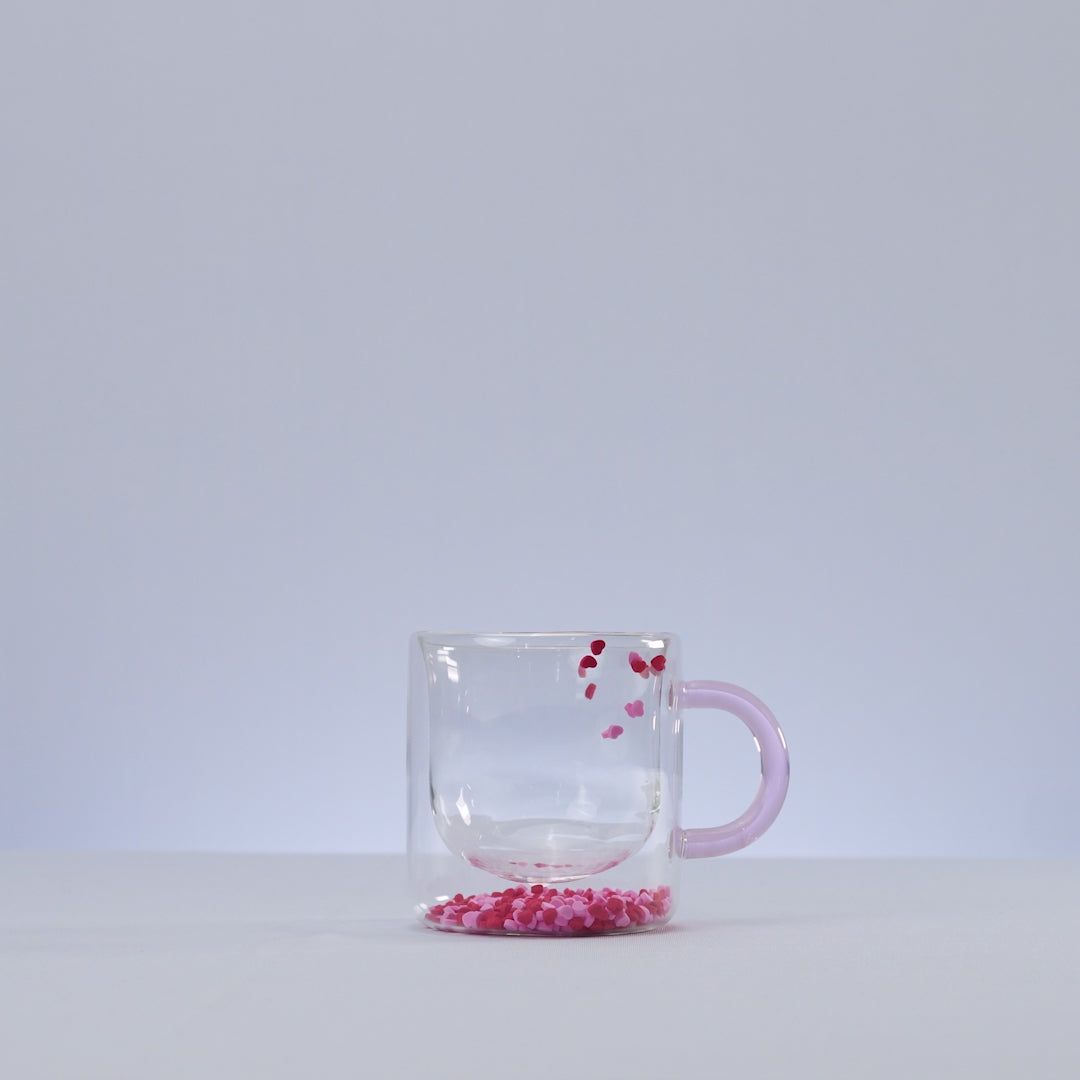 Caneca Parede Dupla de Vidro Borossilicato com Alça Rosa Heart 300ml - Lyor