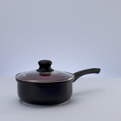 Panela de Indução em Alumínio Revestimento Cerâmico e Tampa de Vidro Granito Chef Vermelha 18cm Lyor