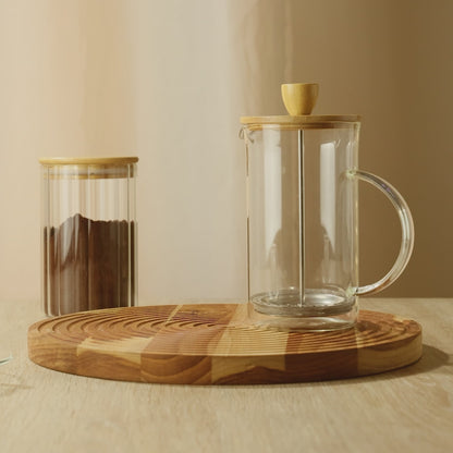 Cafeteira Prensa Francesa de Vidro Borossilicato e Tampa de Bambu 600ml - Wolff
