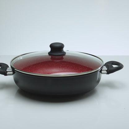 Wok de Indução com Tampa de Vidro Granito Chef 28cm Vermelho Alumínio com Revestimento Cerâmico Lyor